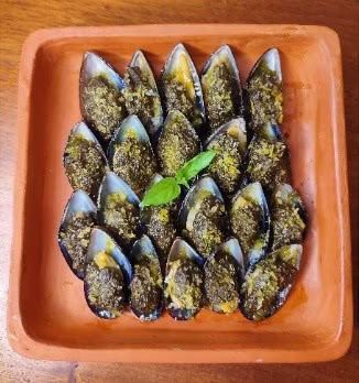 Pesto en mejillones